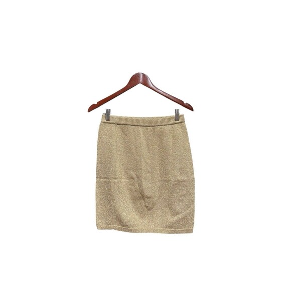 Vintage Jeanne Pierre Skirt Sparkly Gold Stretchy Knit 90s Y2K Mini Pull On Medi - Picture 3 of 6
